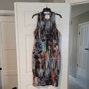 Nicole Miller Abstract Multicolor Midi Dress